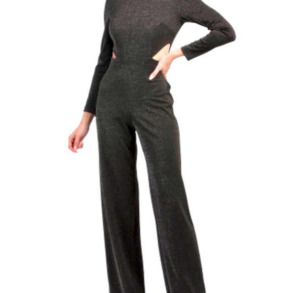 Aidan Mattox NWT Stretch Crepe Side Cut Out Mock Neck Long Sledve Jumpsuit - Picture 6 of 17